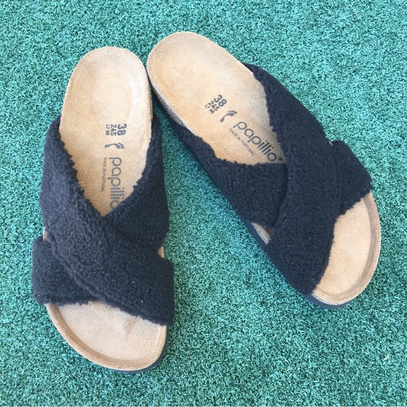 NWT Birkenstock Papilliio Daytona Platform Sandal Faux Shearling Black 38 - Picture 4 of 14